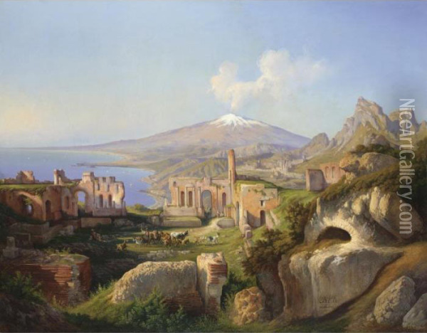 Veduta Di Taormina Oil Painting - Consalvo Carelli