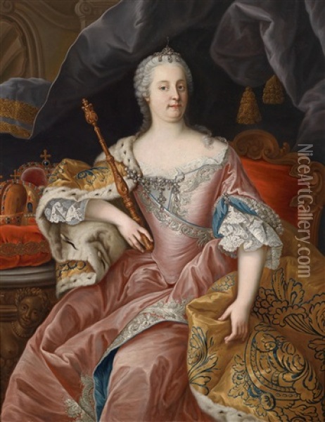 Bildnis Kaiserin Maria Theresia (+ Bildnis Ihres Gemahls Kaiser Franz I. Stephan; Pair) Oil Painting - Martin van Meytens the Younger