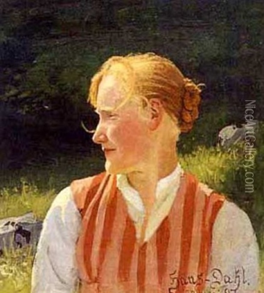 Vallflicka Oil Painting - Hans Dahl