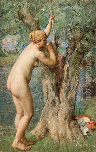 Hiding Nude Oil Painting - Louis Dauvergne