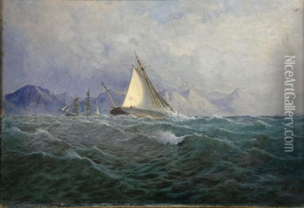 The Yacht Gertrude Entering Gibraltar Oil Painting - James C. (Sir) Harris