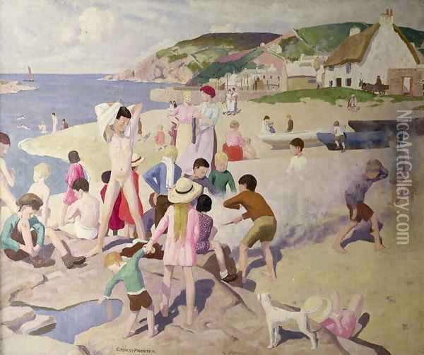 Beach Scene, c.1925 Oil Painting - Ernest Procter