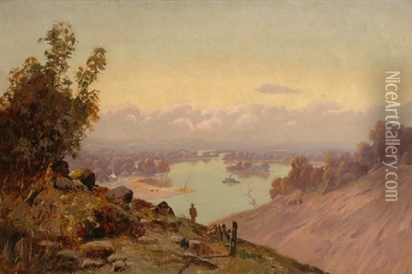 The Mighty River (view Of The Murray River Below Renmark S.a.) Oil Painting - Ernest William Christmas
