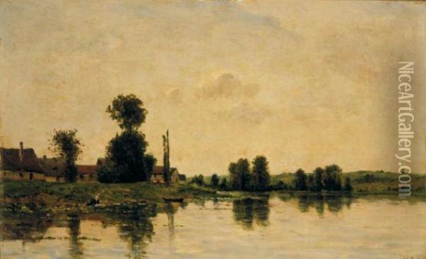 Washerwoman Along The Banks Of A River Oil Painting - Hippolyte Camille Delpy