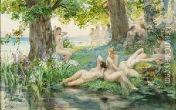 Ninfas En El Lago Oil Painting - Ulpiano Checa y Sanz