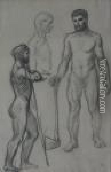 Figural Sketch: Male Nude Oil Painting - Theophile Alexandre Steinlen