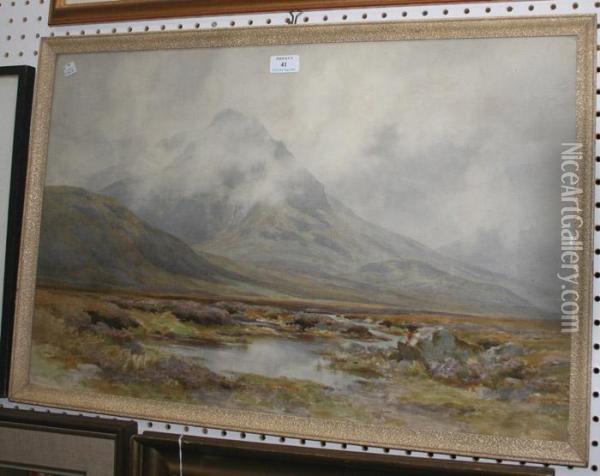 View Of A Mountain And Meandering Stream Oil Painting - Arthur Percy Dixon