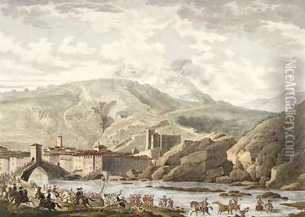 The Battle of Millesimo, 25 Germinal, Year 4 April 1796 engraved by Jean Duplessi-Bertaux 1747-1819 Oil Painting - Carle Vernet