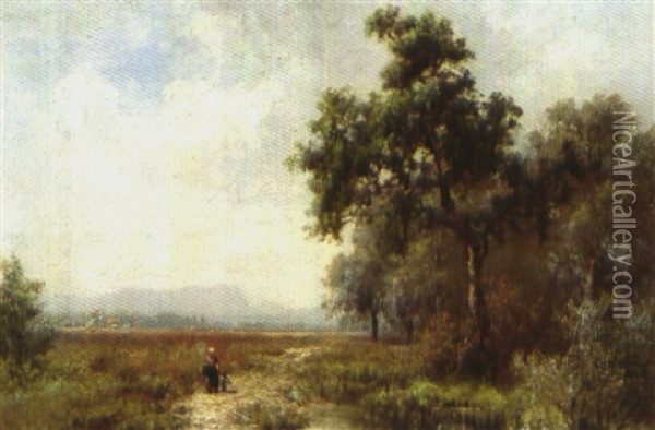 Teichlandschaft Mit Bauerin Und Kind Oil Painting - Ludwig Correggio