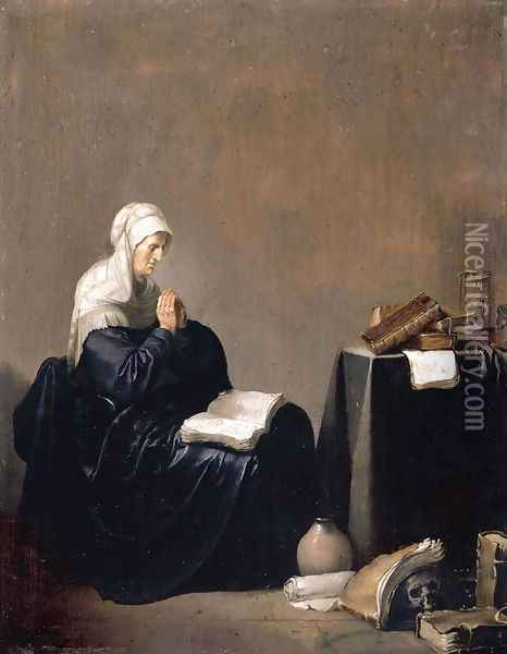A Woman Praying, Oil on panel, 34 x 31 cm Oil Painting - Willem De Poorter
