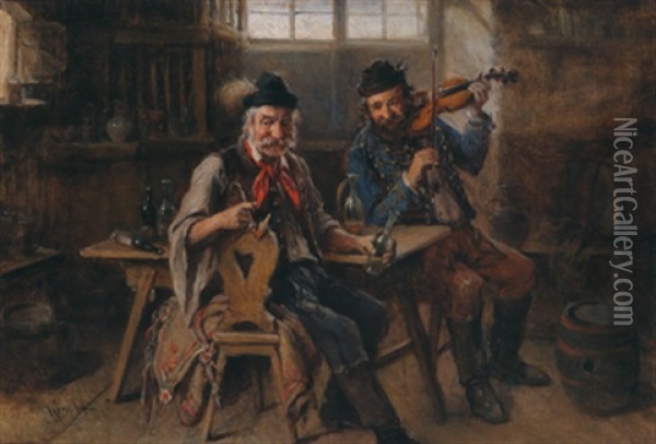 Wein Und Musik Oil Painting - Hermann Kern