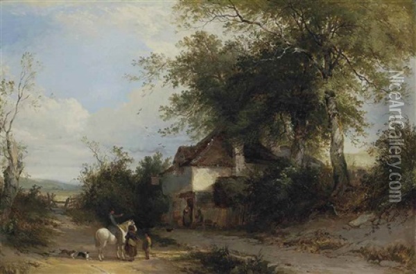 Travellers Outside A Country Inn Oil Painting - Henry John Boddington