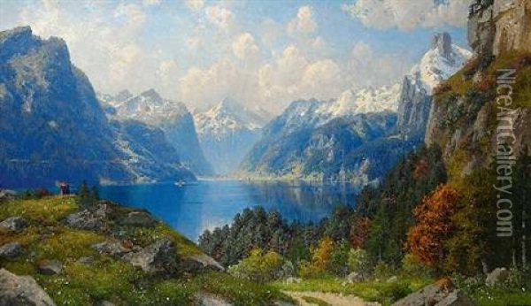 Vierwaldstatter See Vom Rutli Aus Oil Painting - Josef Schoyerer