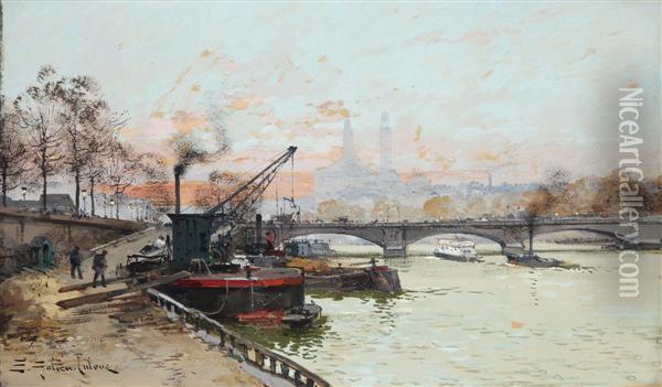 Les Quais De La Seine Oil Painting - Eugene Galien-Laloue