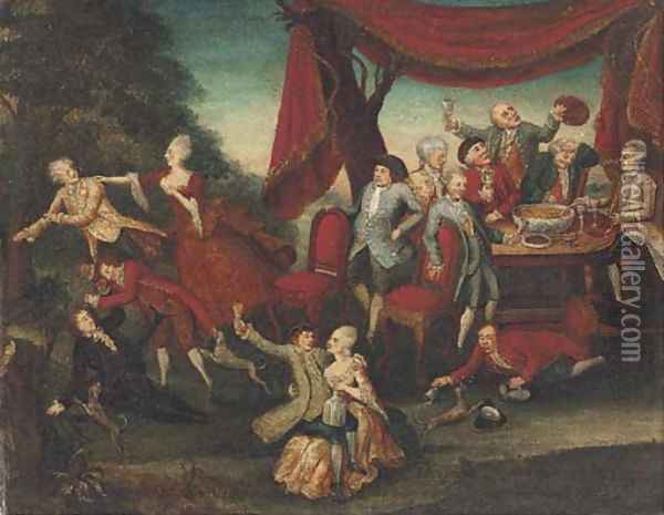 A fete galante with elegant company carousing Oil Painting - North-Italian School