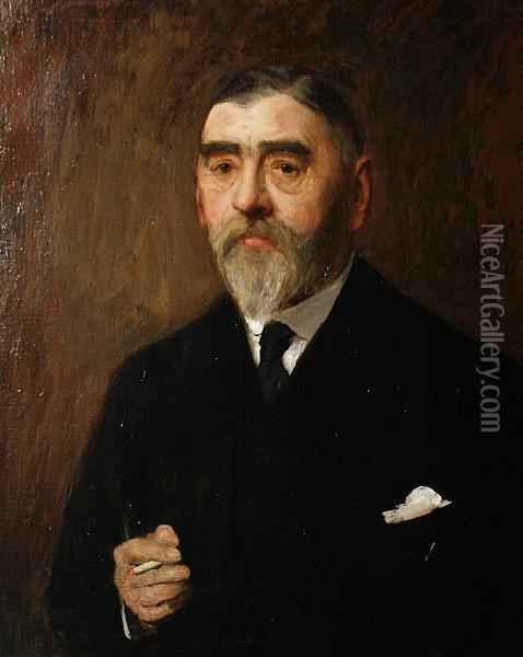 Portrait Of The Novelist Barry Pain Oil Painting - Henry Scott Bridgwater