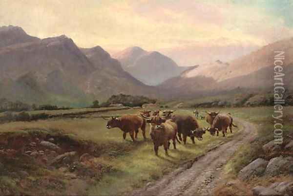 The Crofter's herd, Glen Nevis Oil Painting - Henry R. Hall