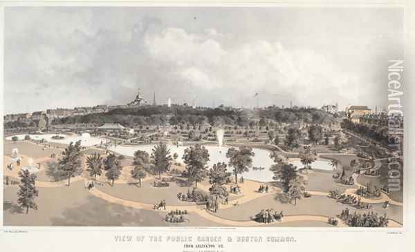 View of the Public Garden and Boston Common from Arlington Street, engraved by J.H. Bufford, 1866 Oil Painting - Whitefield, Edwin