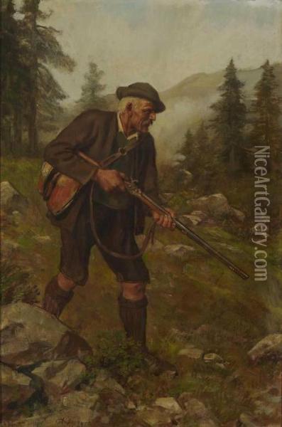 Jager In Gebirgslandschaft Oil Painting - Franz Von Defregger