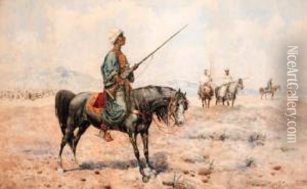 Horsemen Guarding An Encampment Oil Painting - Giuseppe Gabani