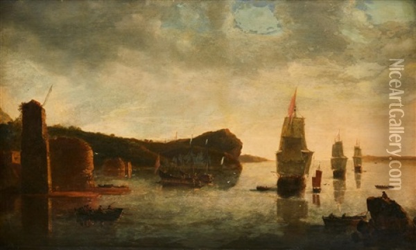 Scene With Ships By A Port Oil Painting - Jan van Noordt