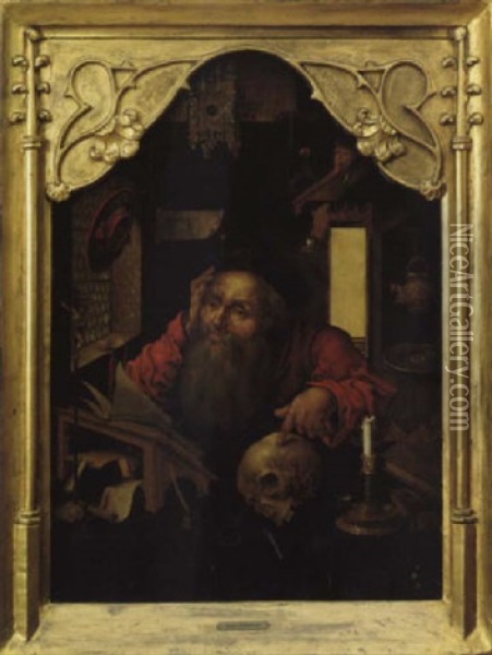 Der Heilige Hieronymus In Seinem Studierzimmer Oil Painting - Joos Van Cleve