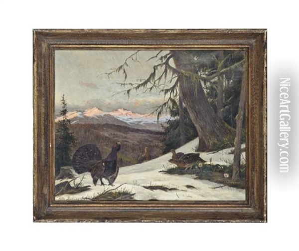 Grouse In A Snowy Forest, On A Mountain Side Oil Painting - Otto Recknagel