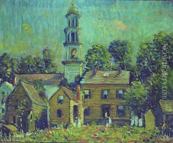 New England Village Oil Painting - Arthur C. Goodwin