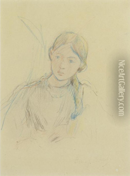 Tete De Julie Manet, Fille De L'artiste Oil Painting - Berthe Morisot