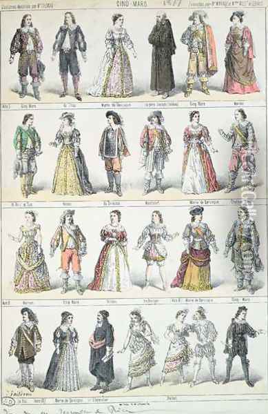 Costume Designs for the Play Cinq-Mars by Alfred de Vigny 1791-1863, 1877 Oil Painting - Mr Thomas