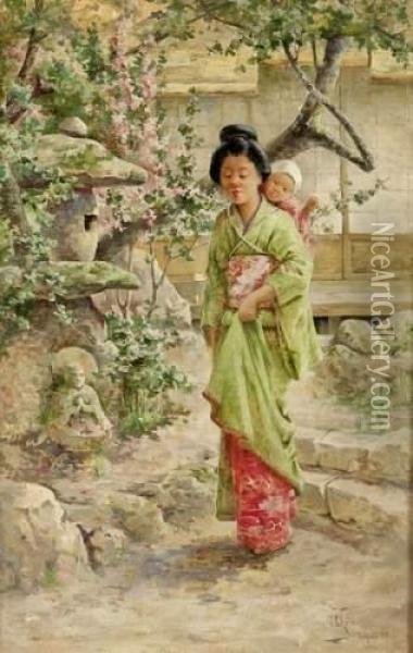 Japonaise Au Jardin Fleuri Oil Painting - John (Charles) Arter