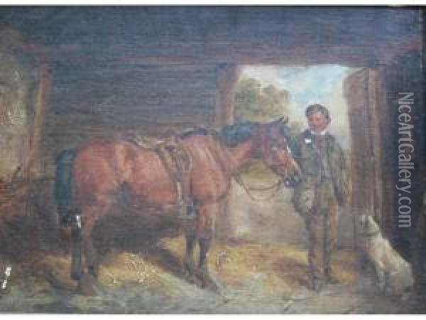 Stable Boy With A Pony And A Dog Oil Painting - Of John Alfred Wheeler