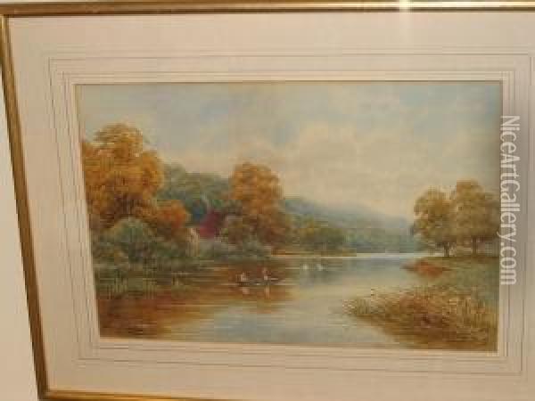 Near Maidenhead, River Landscape, Signed And Inscribed, Watercolour Oil Painting - Harold Lawes