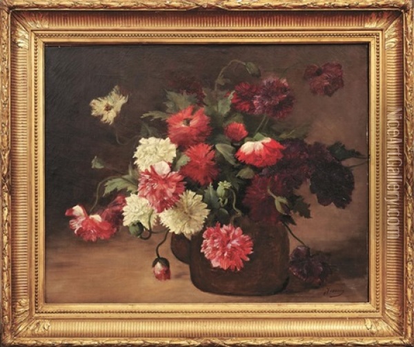 Straus Aus Nelken Und Mohnblumen In Einer Vase Oil Painting - Georges Jeannin