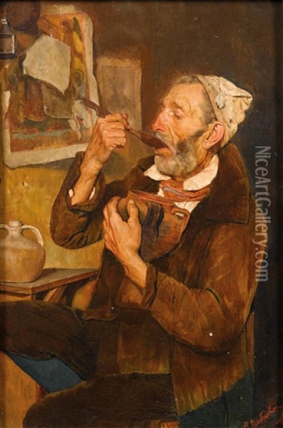 The Warming Soup Oil Painting - Giuseppe Costantini