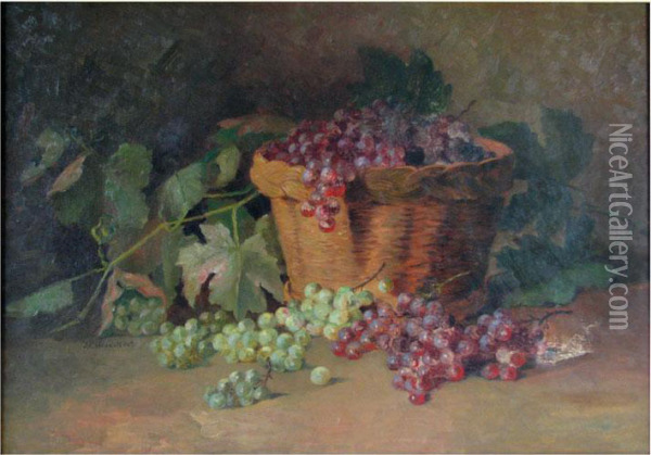 Still-life With Grapes And Basket Oil Painting - Josephine Wyman Bradstreet