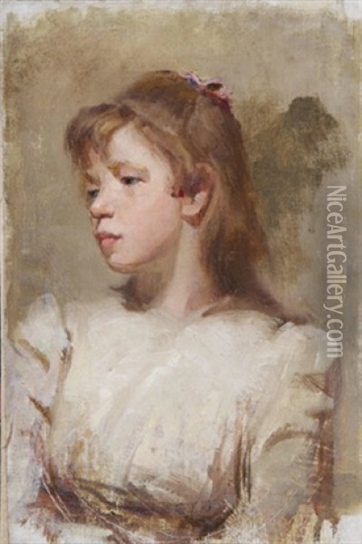 Girl In White Dress Oil Painting - Sarah Henrietta Purser