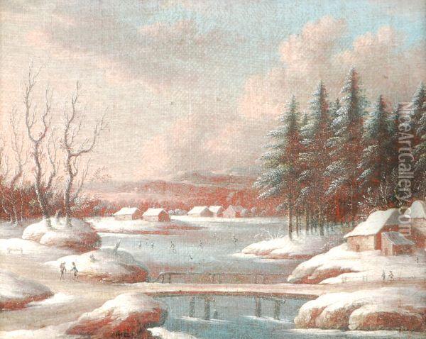 A Winter Landscape Oil Painting - Jacob Gerritz Van Bemmel