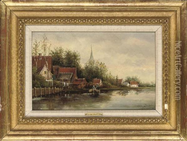 Punting On The River Oil Painting - Fredericus Jacobus Van Rossum Du Chattel