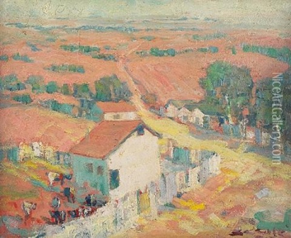 Golden Fields (+ The White Barn, Verso) Oil Painting - Selden Connor Gile