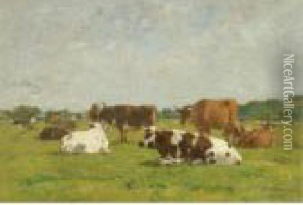 Vaches Au Pre Oil Painting - Eugene Boudin
