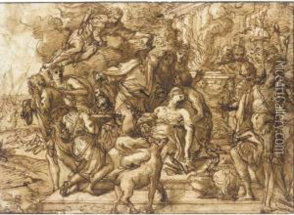 The Sacrifice Of Iphigenia (#) Verso Oil Painting - Bartolomeo Giuseppe Chiari
