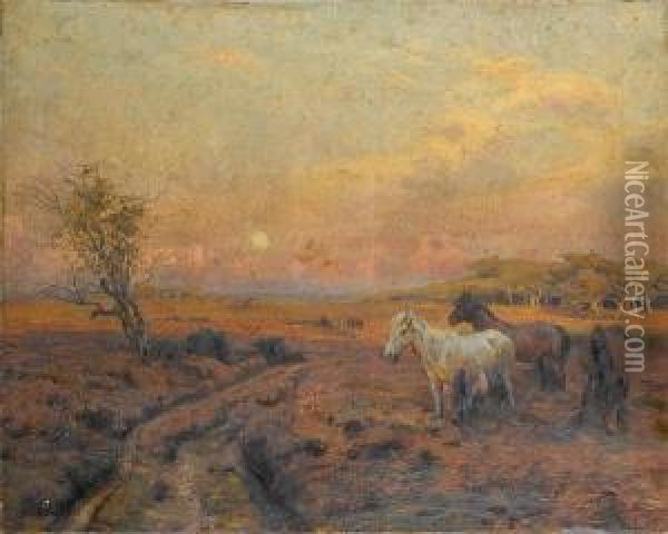 Moonrise Before Sunset In The New Forest Oil Painting - William Hounsom Byles