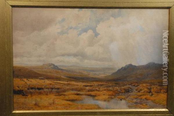 Haymaking, Extensive Moorland Landscape Oil Painting - Percy Dixon