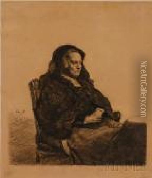 The Artist'smother, 
Seated At A Table Oil Painting - Rembrandt Van Rijn