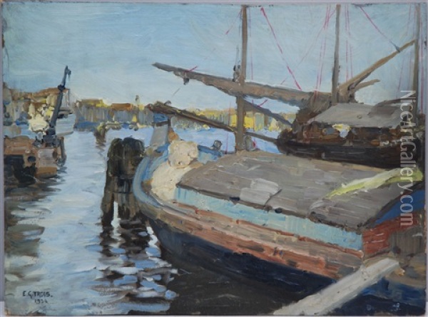 Il Porto Oil Painting - Enrico Giulio Trois