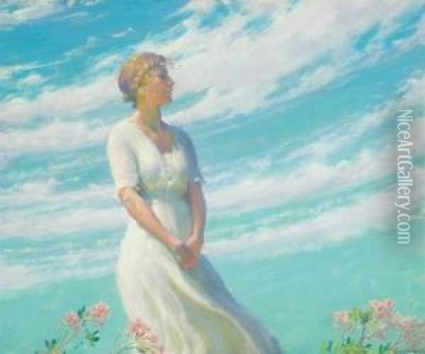 ''may Breeze'' Oil Painting - Charles Curran
