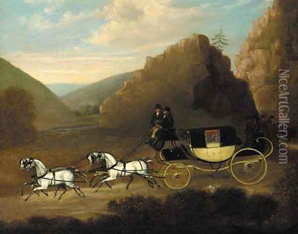 A coach and four in a gorge Oil Painting - English School