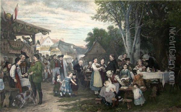 Belebtes Dorffest Oil Painting - Eduard Kurzbauer