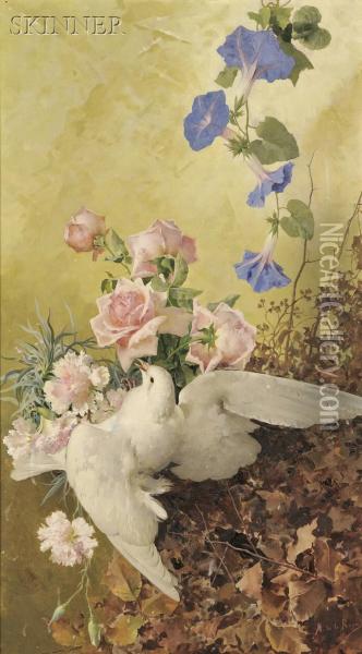 Dove And Flowers Oil Painting - Manuel De La Rosa